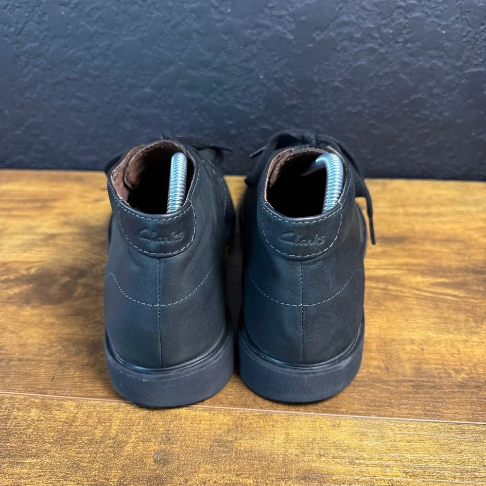 Clarks Bushacre 3 Black Leather‎ Chukka Desert Boots Mens Size 8.5M